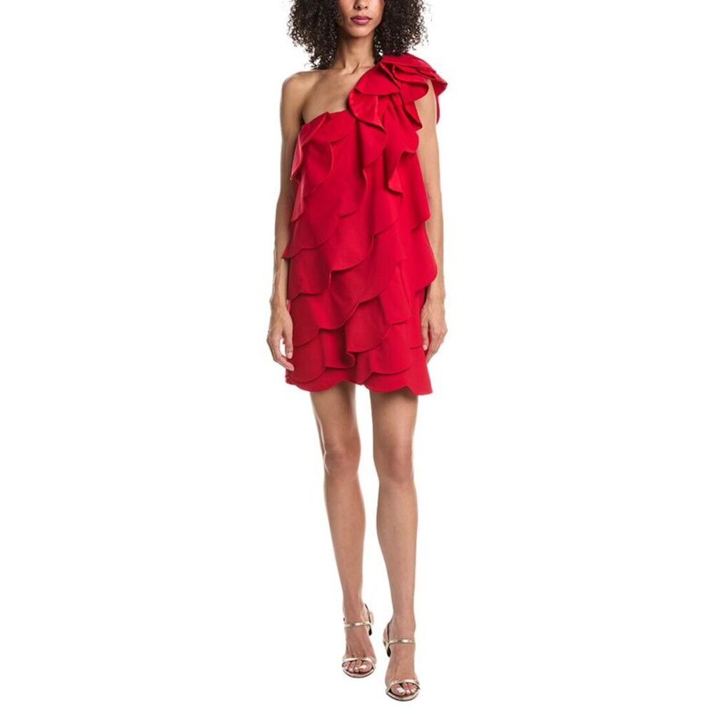 Valentino Womens  One-Shoulder Wool-Blend Mini Dress, Red